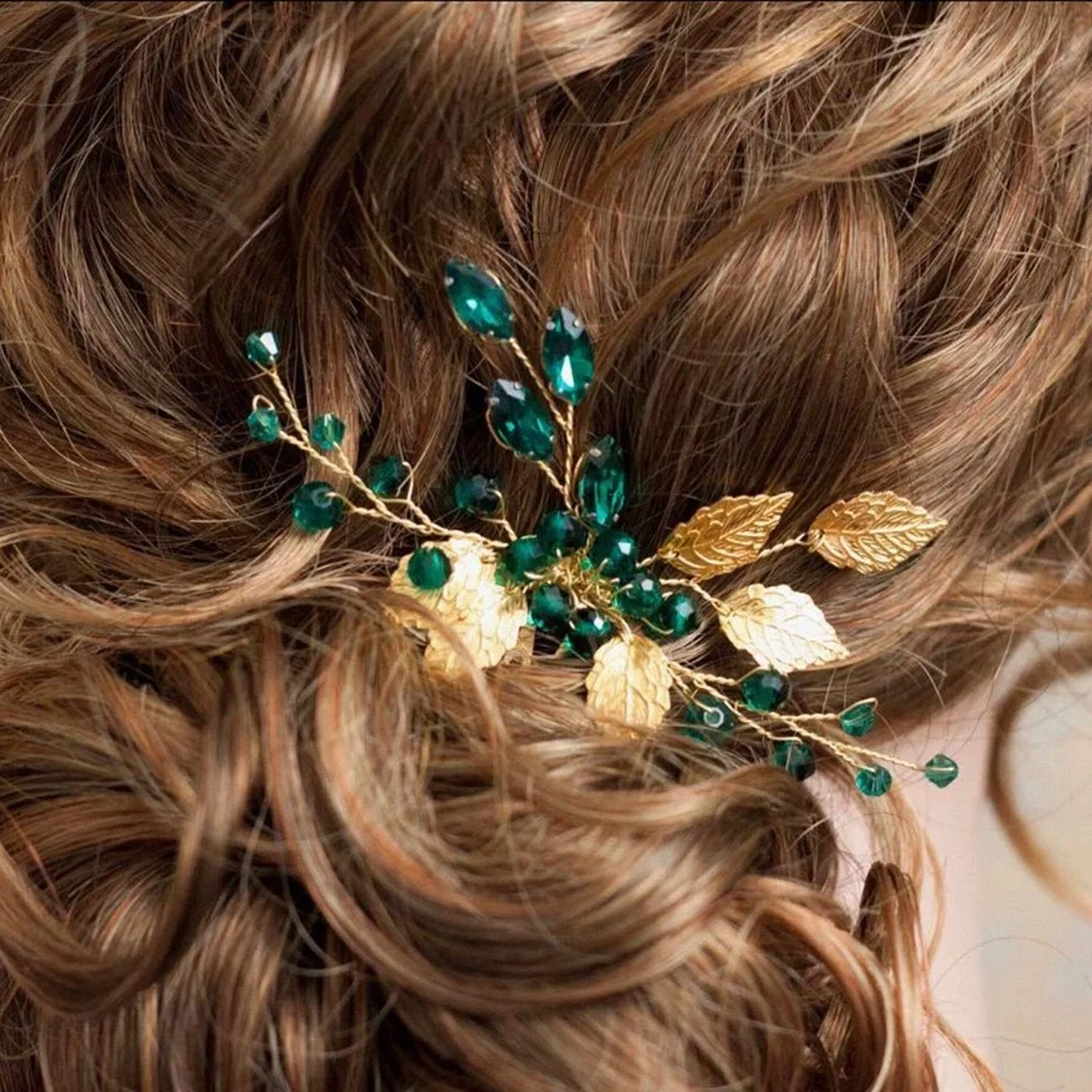 Elegant Green and Gold Hair Comb